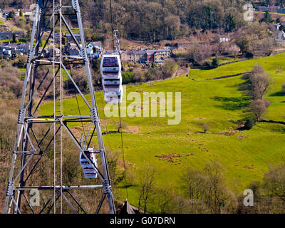 Seilbahnen, Auffahren auf die Höhen des Abraham Attraktion bei Matlock Bath im Peak District Derbyshire Dales England UK Stockfoto