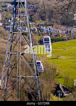 Seilbahnen, Auffahren auf die Höhen des Abraham Attraktion bei Matlock Bath im Peak District Derbyshire Dales England UK Stockfoto