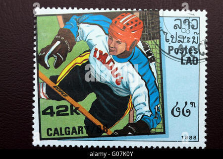 Briefmarke gewidmet Wintersport Calgary 88 Stockfoto