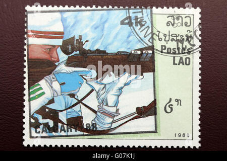 Briefmarke gewidmet Wintersport Calgary 88 Stockfoto