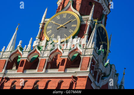 Nahaufnahme des Glockenspiels der Spasskaja Turm des Moskauer Kreml Stockfoto