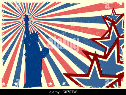 Freiheitsstatue auf patriotische Grunge Sternenbanner Hintergrund Stockfoto
