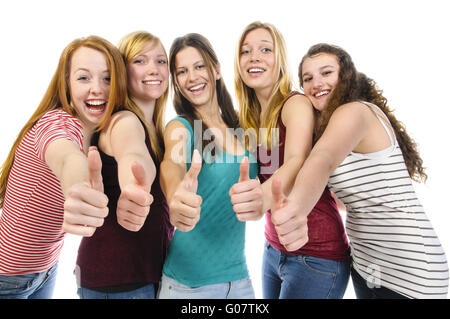 Freundinnen machen Thumbs Up Stockfoto