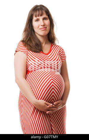 Schwangere Frau berühren oder Verklebung von ihrem Unterleib Stockfoto