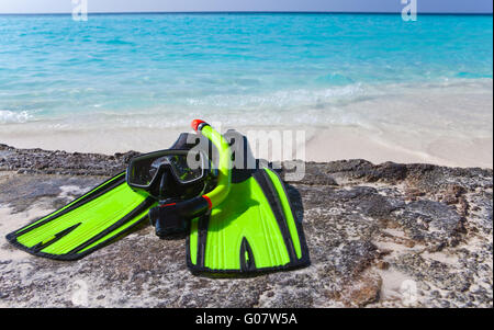 Zubehör für Schnorcheln - Maske, Flossen, Rohr- Stockfoto