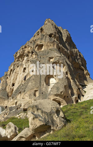 Ausgehöhlten Tuffstein, Kappadokien, Uchisar, Türkei Stockfoto