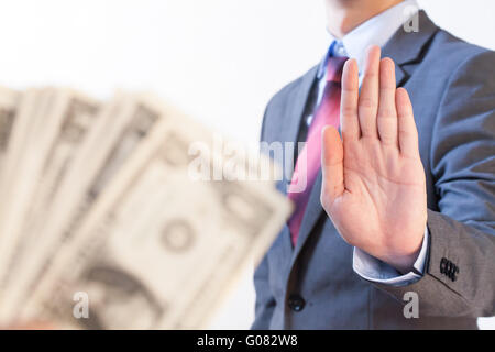 Geschäftsmann weigert sich, Geld - erhalten keine Bestechung und Korruption Konzept Stockfoto