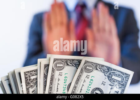 Geschäftsmann weigert sich, Geld - erhalten keine Bestechung und Korruption Konzept Stockfoto