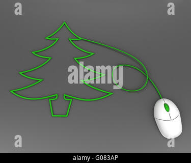 Weihnachtsbaum mit Computer-Maus-Kabel dargestellt Stockfoto