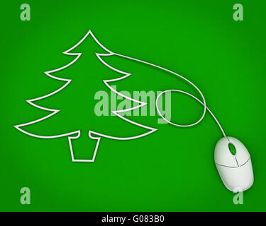 Weihnachtsbaum mit Computer-Maus-Kabel dargestellt Stockfoto