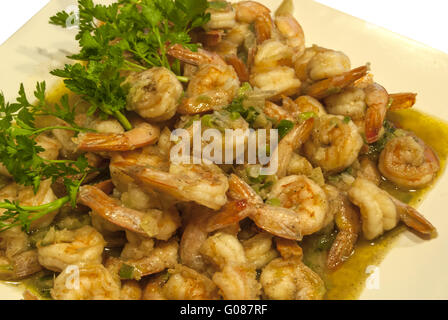 Garnelen gekocht mit Ingwer und Knoblauch gedünstet Witz Stockfoto