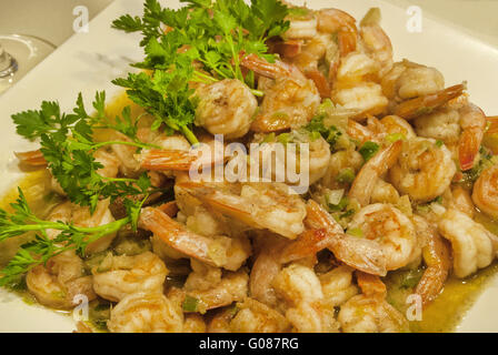 Garnelen gekocht mit Ingwer und Knoblauch gedünstet Witz Stockfoto