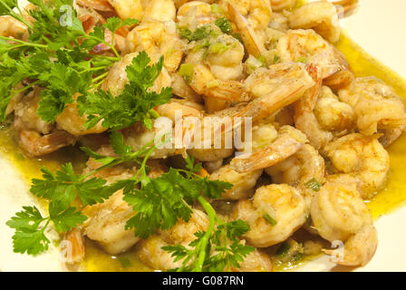 Garnelen gekocht mit Ingwer und Knoblauch gedünstet Witz Stockfoto