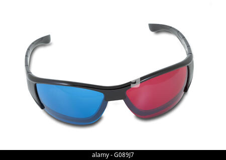 Stereoskopische Anaglyphenbrille, isoliert auf weißem Hintergrund Stockfoto
