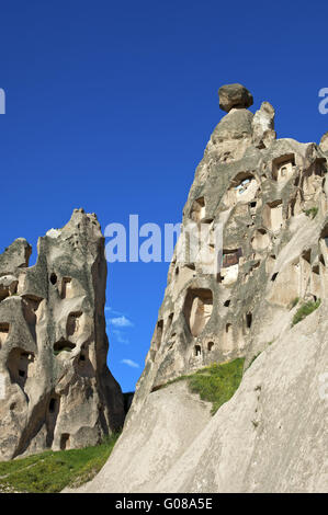 Ausgehöhlten Tuffstein, Kappadokien, Uchisar, Türkei Stockfoto