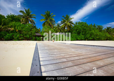 Brücke zum tropischen Insel in Maldiven Stockfoto