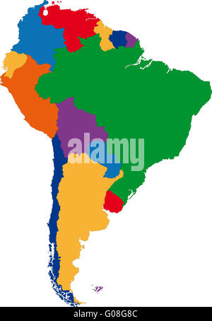 Bunte Südamerika Karte Stockfoto