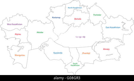 Kontur-Kasachstan-Karte Stockfoto