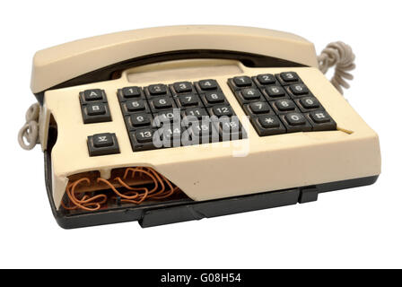 Telefon-Sammlung - abgestürzten Telefon auf weiß Stockfoto