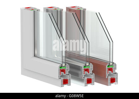 Windows-Kunststoffprofile, 3D rendering Stockfoto