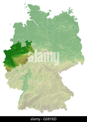 Nordrhein-Westfalen - topographische Reliefkarte Stockfoto