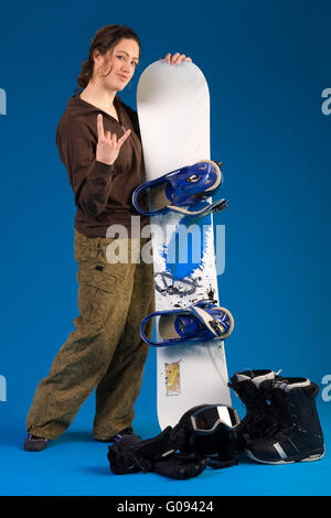 Frau mit langen lockigen Haare geben einen Hang loose Stockfoto