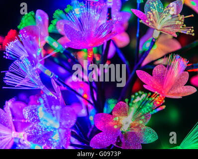 Glühende abstrakte Blumen auf dunklem Hintergrund Stockfoto
