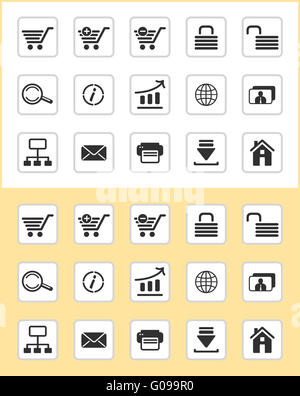 Reihe von e-Commerce Icons auf Hintergrund isoliert Stockfoto