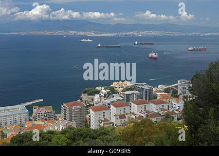 Reede von Gibraltar und die Bucht von Algeciras Stockfoto