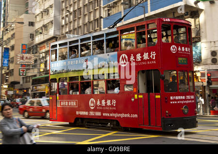 Doppelstock-Straßenbahn von Hong Kong Stockfoto