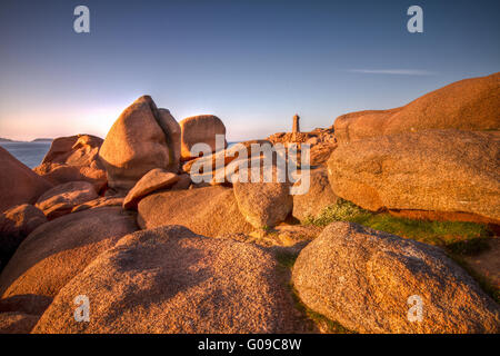 Leuchtturm Men Ruz, rosa Granit Küste, Bretagne Stockfoto