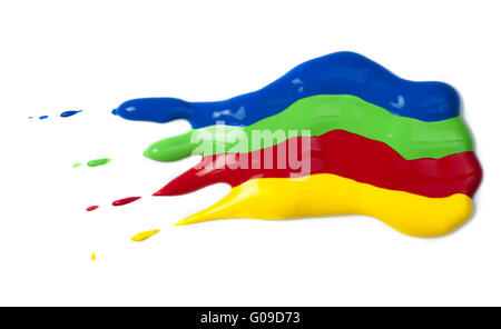 Malen auf Papier beschichtet. Roten, grünen, blauen und gelben Farben. Stockfoto