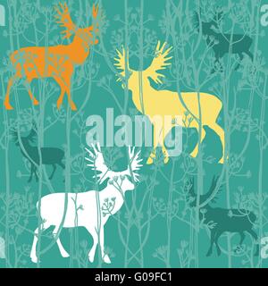Musterdesign Weihnachten mit Hirsche im Wald Stockfoto
