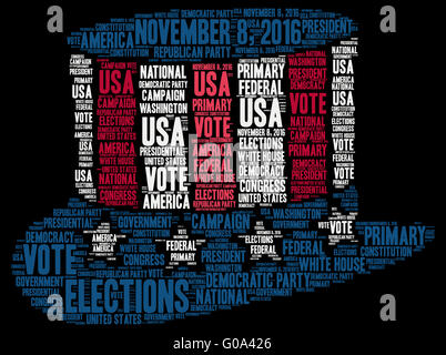 Vereinigte Staaten von Amerika Wahlen 2016 Wortwolke Stockfoto