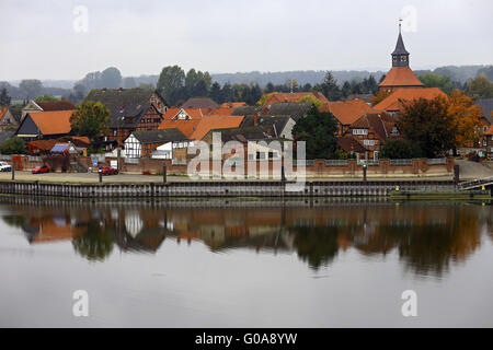 Alte Stadt von Schnackenburg am Fluss Elbe, Deutschland Stockfoto