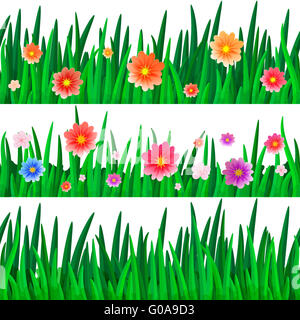 Banner mit sich wiederholenden Muster Fliesen isolieren Gras mit Blumen Stockfoto
