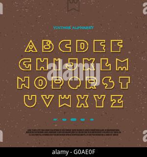 Satz von stilisiert, Alphabet Buchstaben auf braunem Hintergrund isoliert. Vektor-Jahrgang, Umriss Schriftart. Retro-Charakter-Design. Disti Stock Vektor