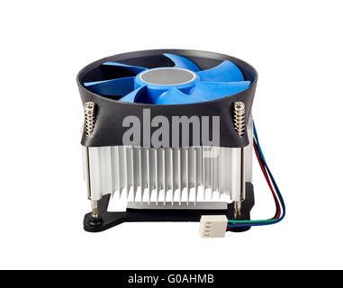 Computer CPU-Kühler auf einem weißen Hintergrund isoliert Stockfoto