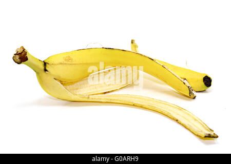 Bananenschale auf mit Hintergrund isoliert Stockfoto