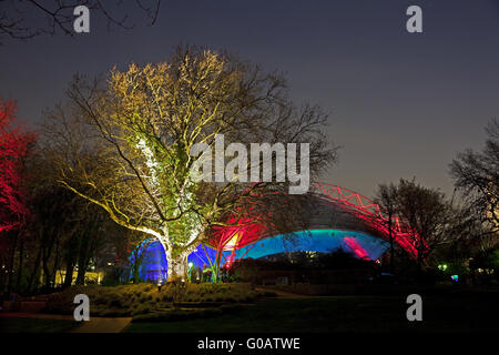 Parkplatz-Lampen beleuchteten Grugapark Essen, Deutschland Stockfoto