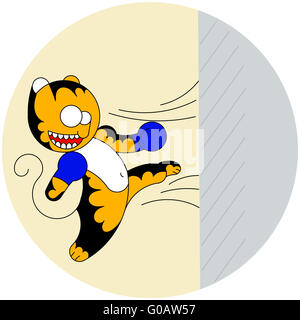 Vector Cartoon niedliche Junge Tiger von Martial Arts schlägt eine Wand Stockfoto