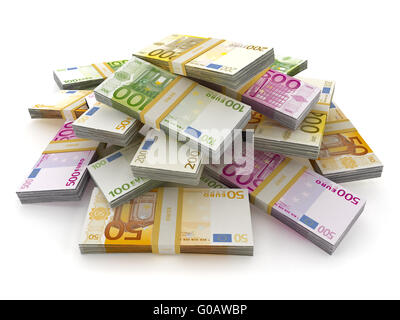 Euro Geld viel bilden einen Haufen isoliert auf weißem Hintergrund Stockfoto