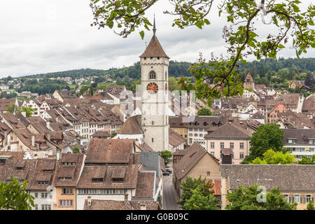 Auffassung der Schaffhauser Altstadt von der Festung Munot an einem Clooudy Tag, Schaffhausen, Schweiz Stockfoto