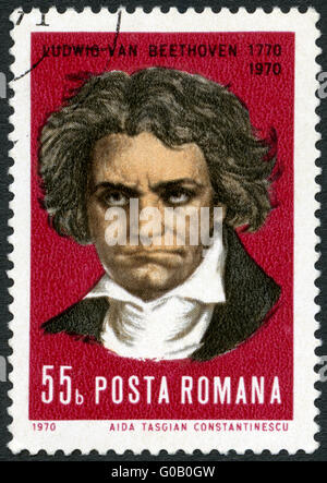 Rumänien - 1970: zeigt Ludwig van Beethoven (1770-1827), Komponist Stockfoto