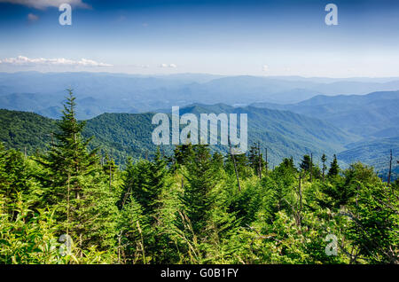 Einen weiten Blick über den Great Smoky Mountains von der Spitze des Clingmans Kuppel Stockfoto