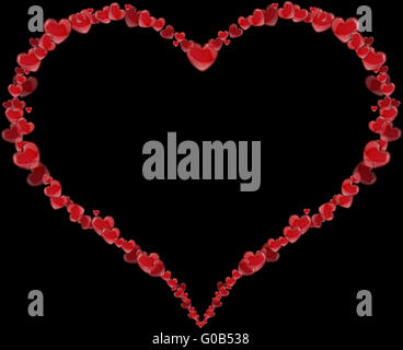 Frame Herz Herzen zum Valentinstag oder zum Muttertag auf schwarzem Hintergrund Stockfoto