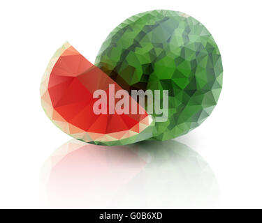 Reife Wassermelone mit einer Scheibe auf weißem Hintergrund Stockfoto