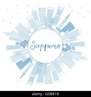 Umriss Sapporo mit blauen Gebäuden und textfreiraum Skyline. Vektor-Illustration. Wirtschaft und Tourismus-Konzept Stock Vektor