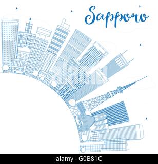 Umriss Sapporo mit blauen Gebäuden und textfreiraum Skyline. Vektor-Illustration. Wirtschaft und Tourismus-Konzept Stock Vektor