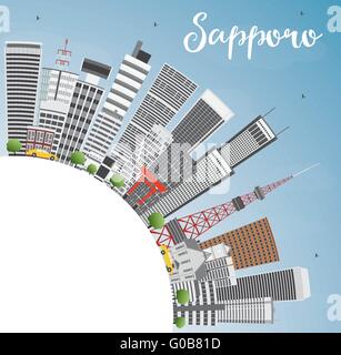 Sapporo Skyline mit grauen Gebäuden, blauer Himmel und Textfreiraum. Vektor-Illustration. Wirtschaft und Tourismus-Konzept Stock Vektor